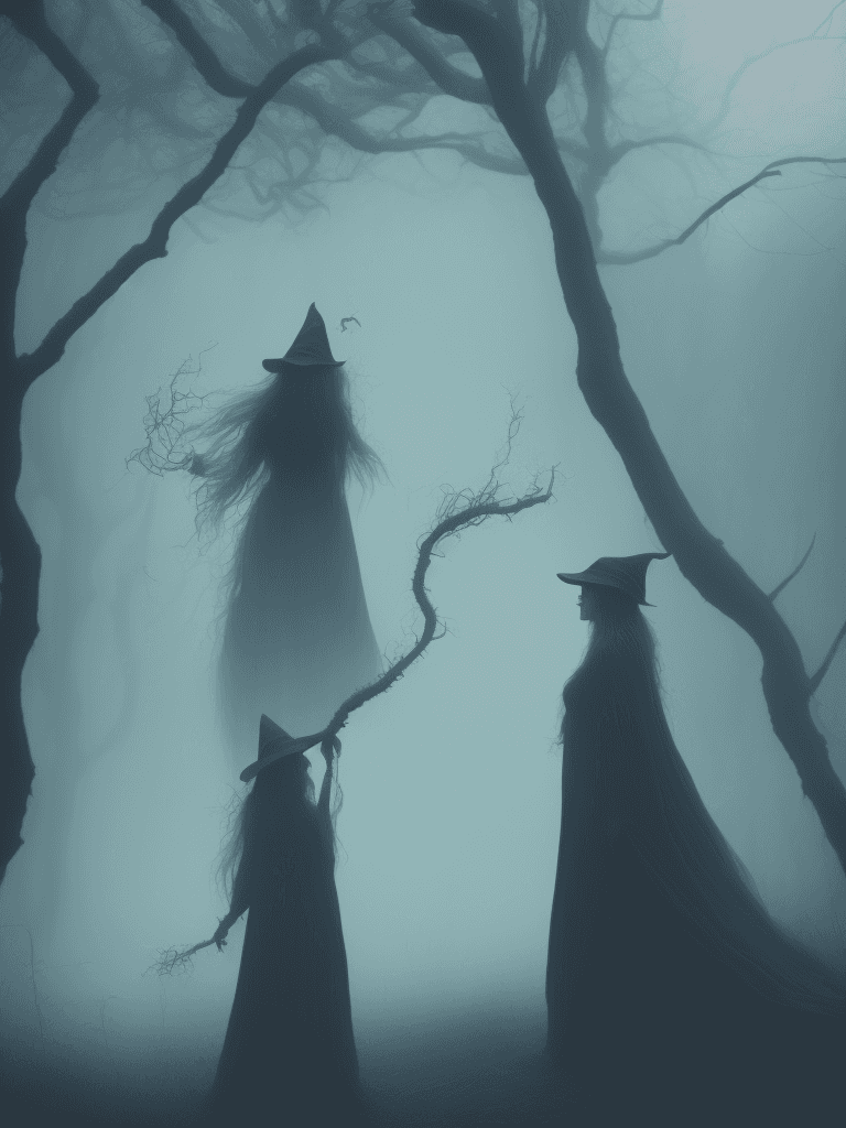 AI generated: witch in mist, Realistic, Hauntingly beautiful, feerie lighting, wispy tendrils, etherial, Highly de...