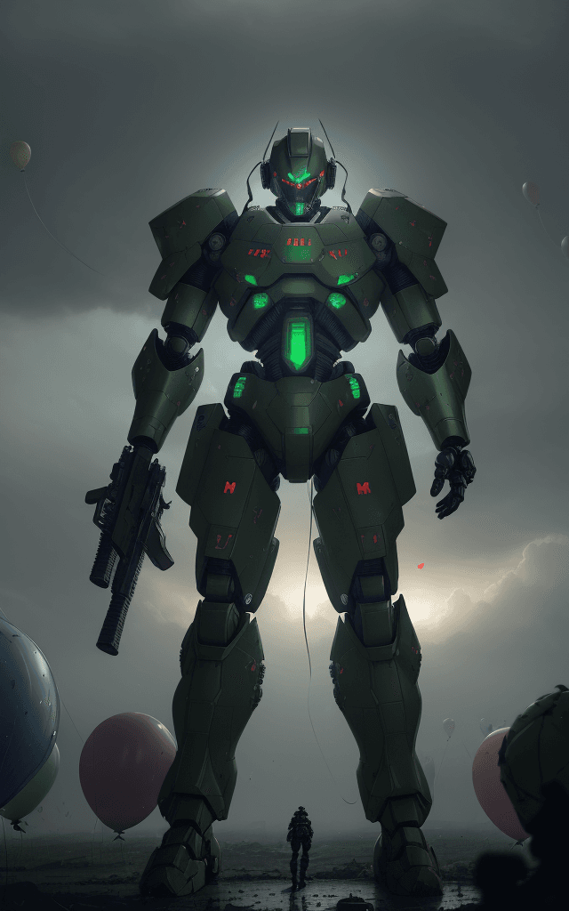 AI generated: semi-realistic anime  brutal man warrior robot stands and holding a M41A Pulse Rifle in his hands, a...