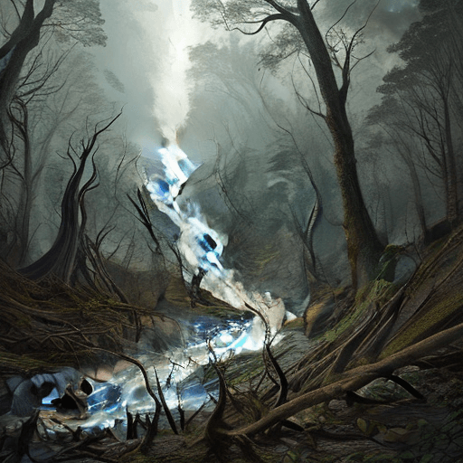 AI generated: storm,typhon,
natural disaster in forest, flood landslide, no human characters, Showing the disharmo...