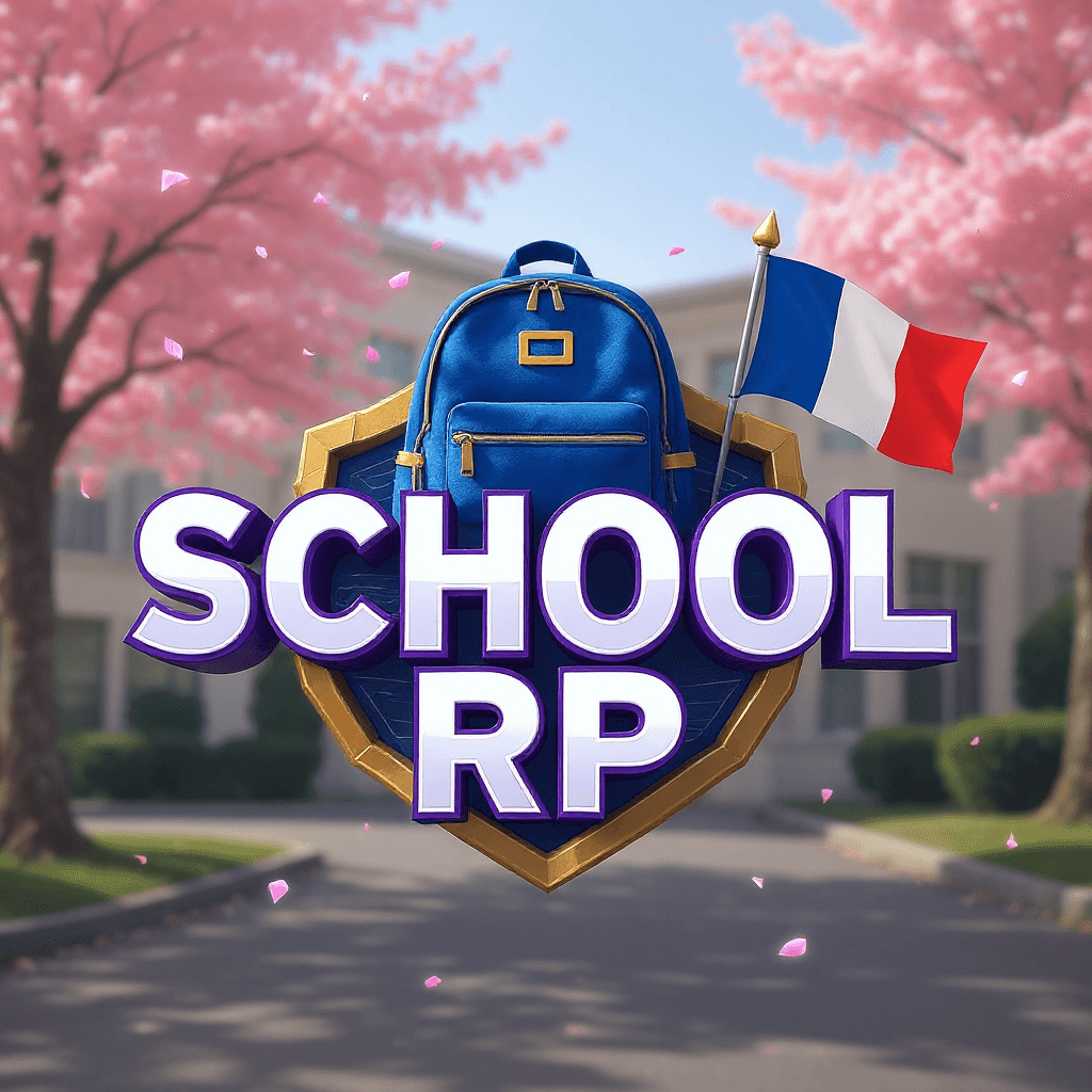 AI generated: Logo for “SCHOOL RP” with a clean, mature style. Keep same layout: a realistic blue backpack centere...