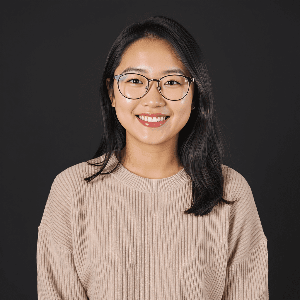 AI generated: Asian woman, wear glasses, wear brace, sweater, medium size chest, 