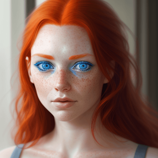 AI generated: Hyper realistic red-haired woman, blue eyes, with freckles