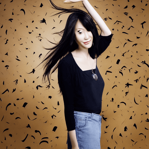 AI generated: The woman in the photo has flowing long hair and slender legs, showcasing a pair of Yashi casual sho...