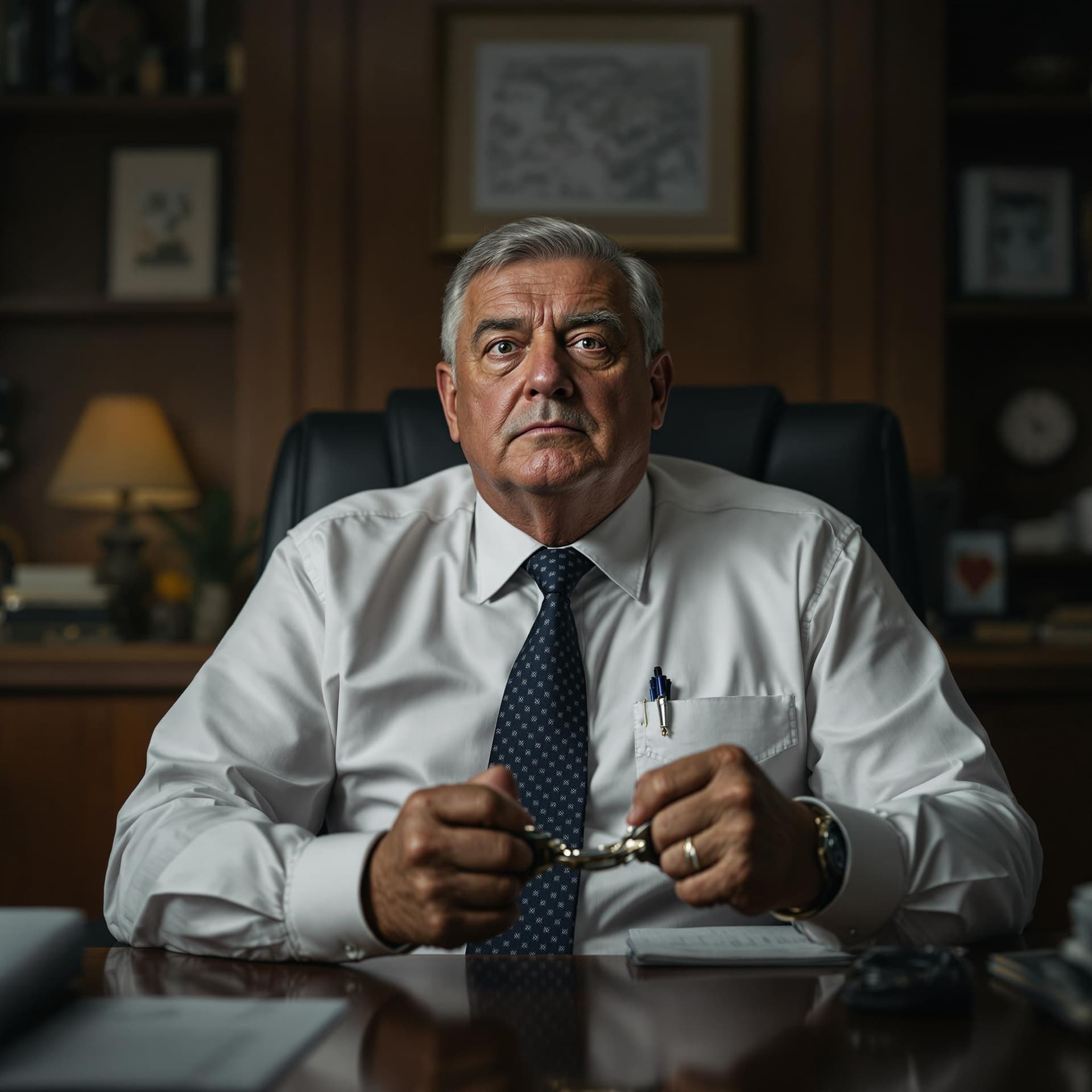 AI generated: In the photo, the chief engineer of the plant sits in his office, where they use sadistic methods of...