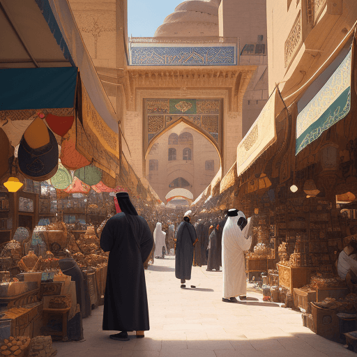 AI generated: Color photo of a book cover with a scene from Arabic literature and a traditional Arabic symbol in t...
