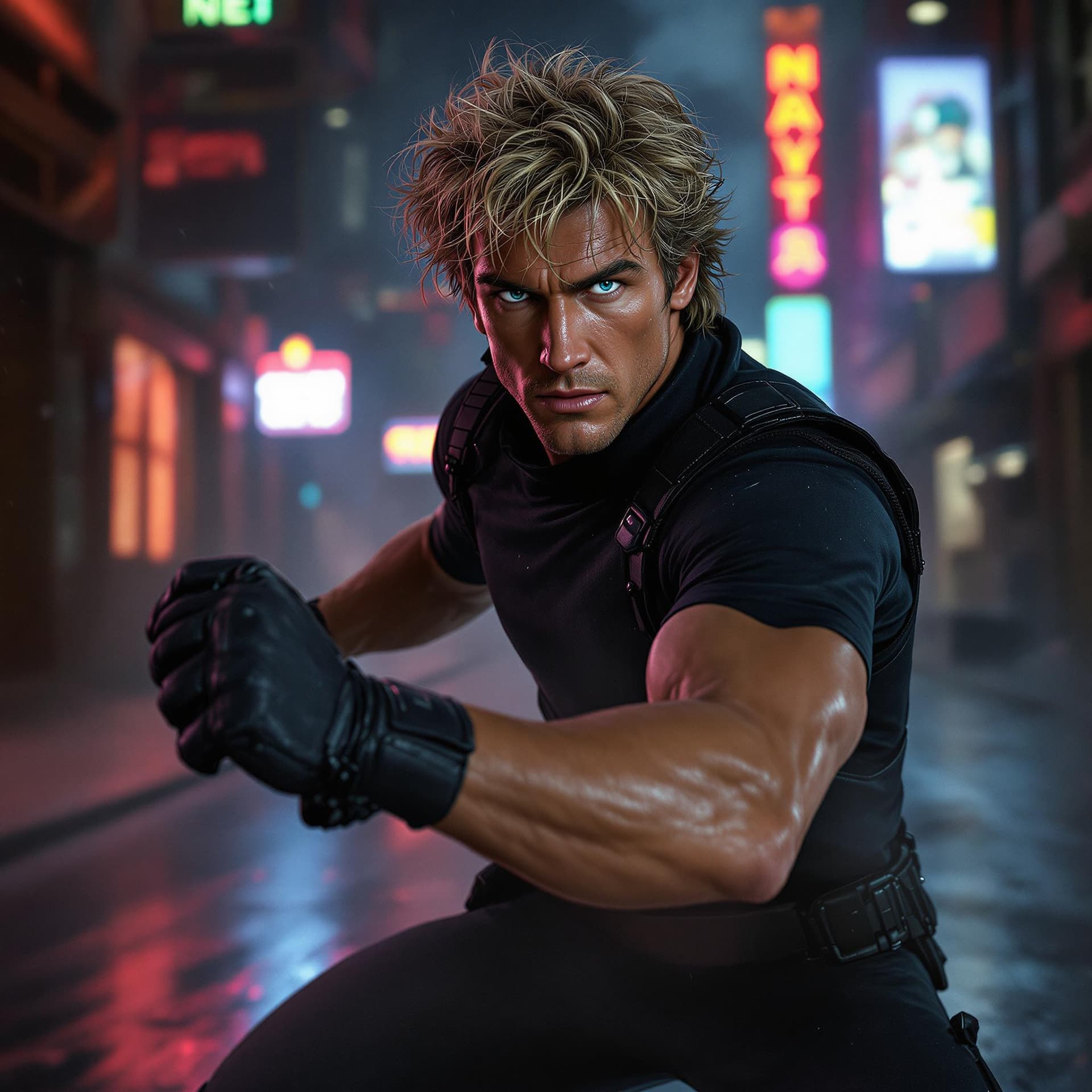 AI generated: A hyperrealistic 1980s-style cinematic scene featuring Michael Dudikoff as the iconic American Ninja...