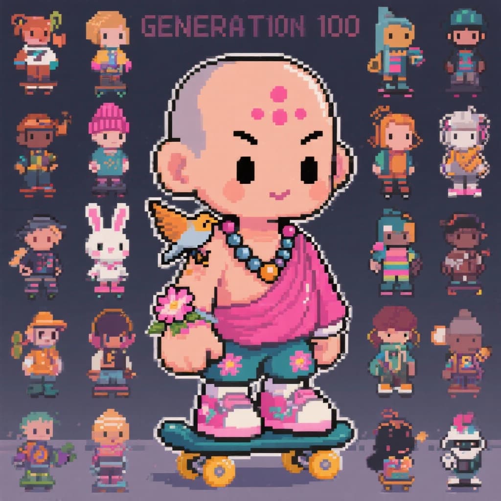 AI generated: GENERATE 100 8 bit SKATER character models lets give these characters as much customization possible...