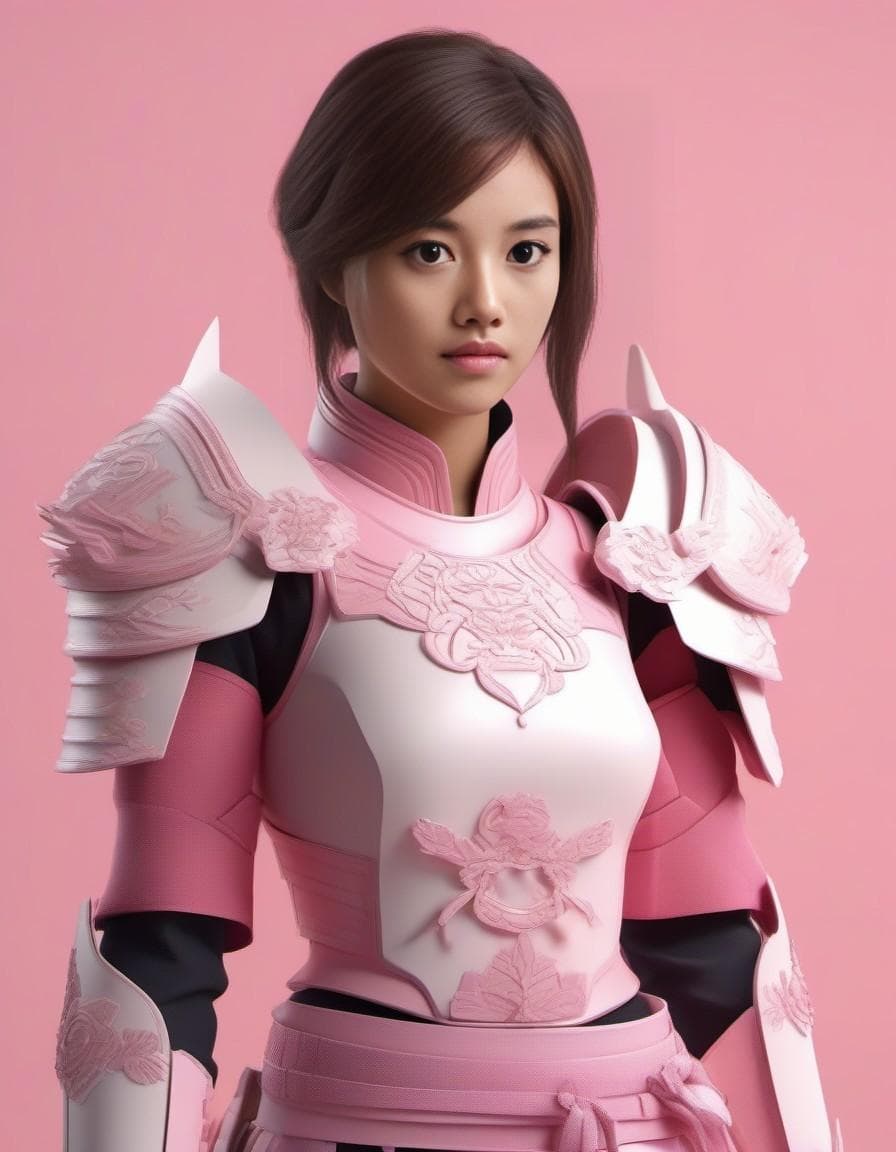 AI generated: 3d render, a women wearing pink samurai armours, close-up shot --ar 9:16 --ar style raw