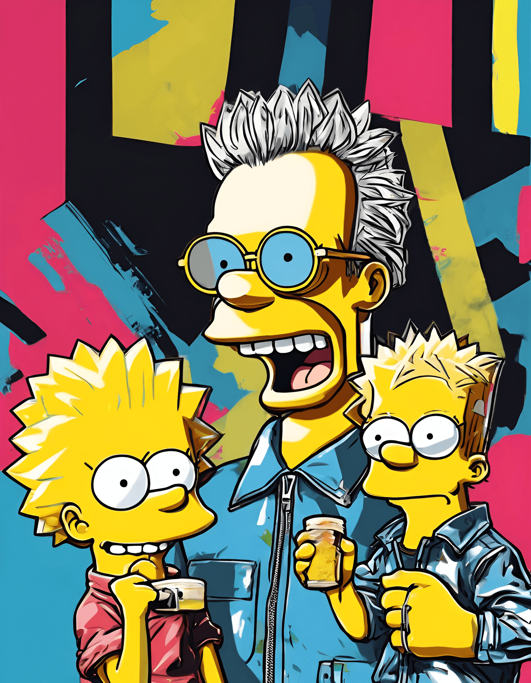 AI generated: In style of Andy Warhol, portrait of Bart and Lisa Simpson