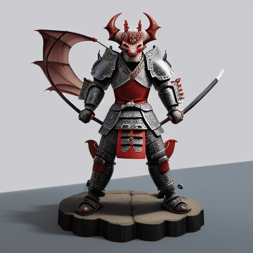 AI generated: cuphead style dragon in samurai armor