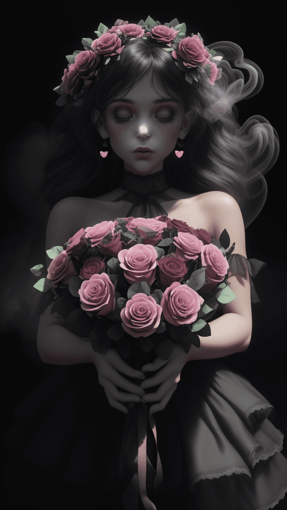 AI generated: closeup,(((bouquet of roses, heart-shaped pink smoke,))),(((sticker art))),(((naturally interacting ...