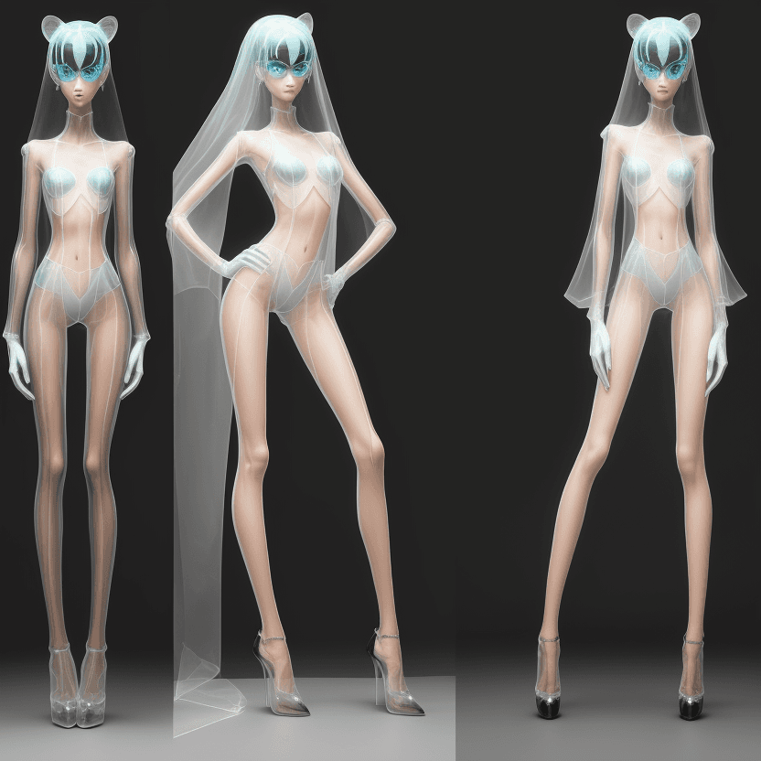 AI generated: hyper skinny legs wearing transparent tigths and high heels in standing position
