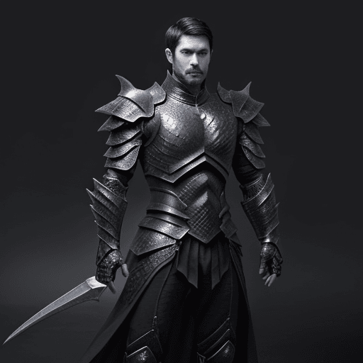 AI generated: A dark short hair man, draconic armour, scales