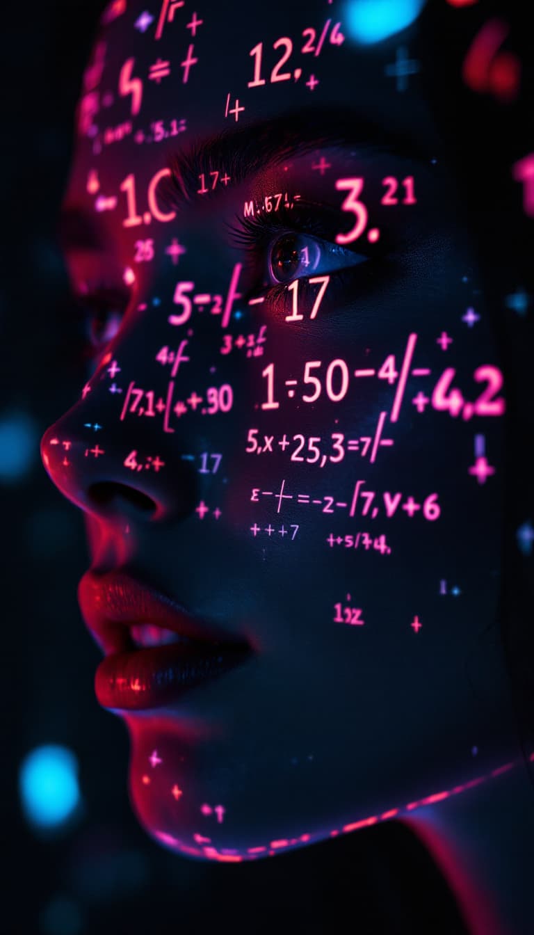 AI generated: Shadowrun Math Projection - A close-up of a person's face (Jessica Szohr) with set logical ambient b...