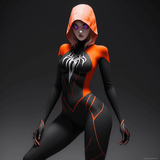 AI generated: spider gwen, beautiful charismatic girl, showing piercing, athletic body, a woman an orange top, gor...