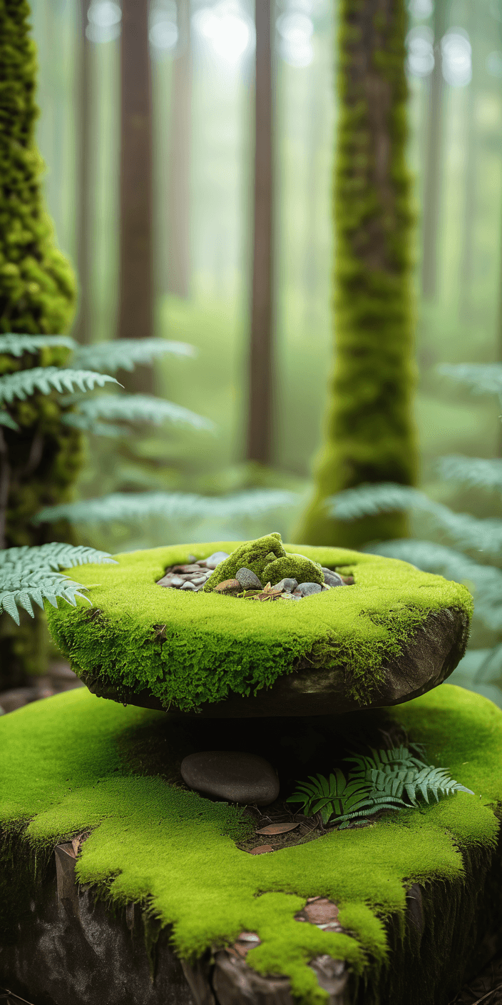 AI generated: A stone eco platform with moss on it,  in the middle of nature, trending on cg society, stage, beaut...