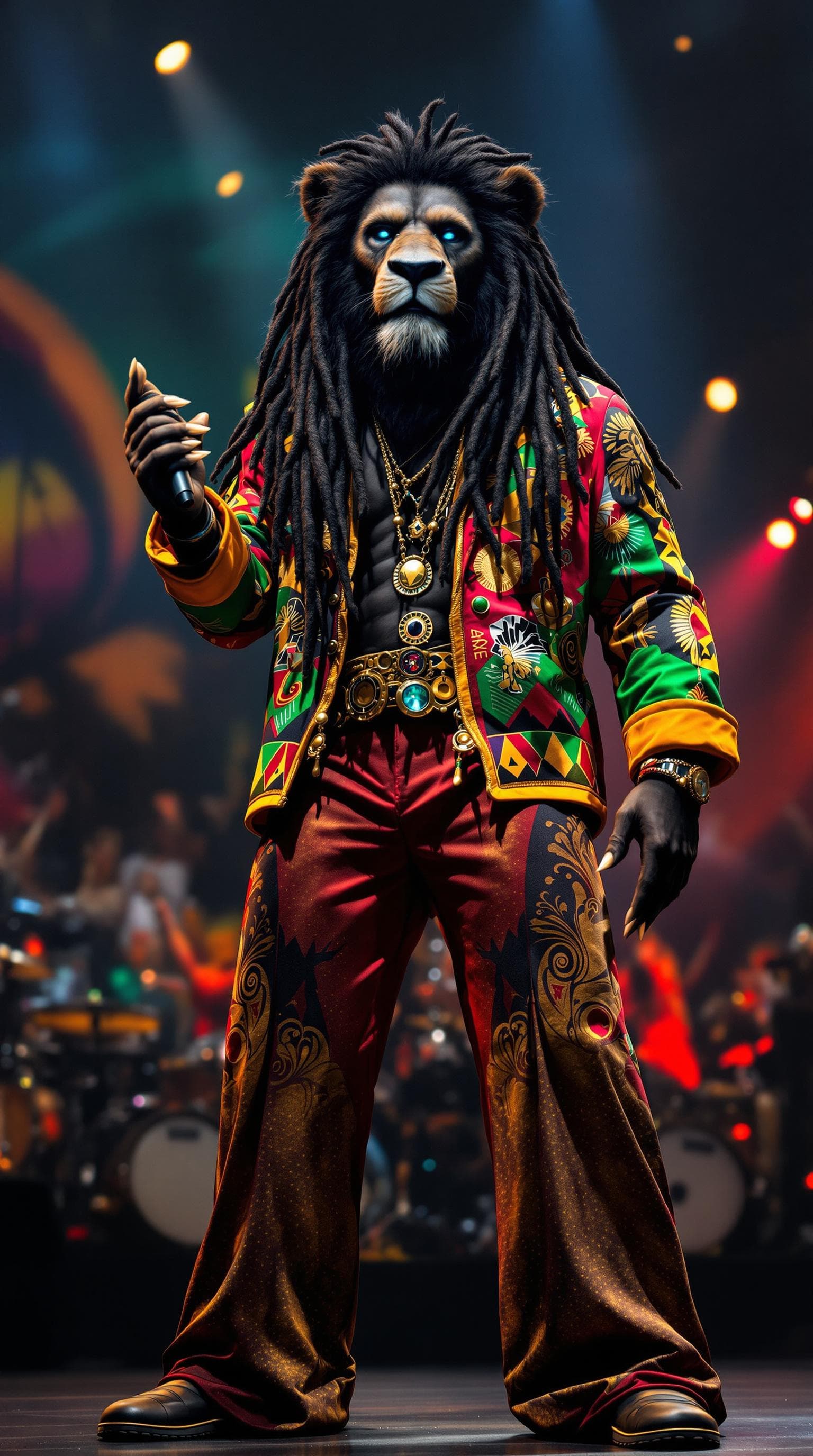 AI generated: A strikingly handsome humanoid black African lion with a powerful, athletic build and a majestic man...
