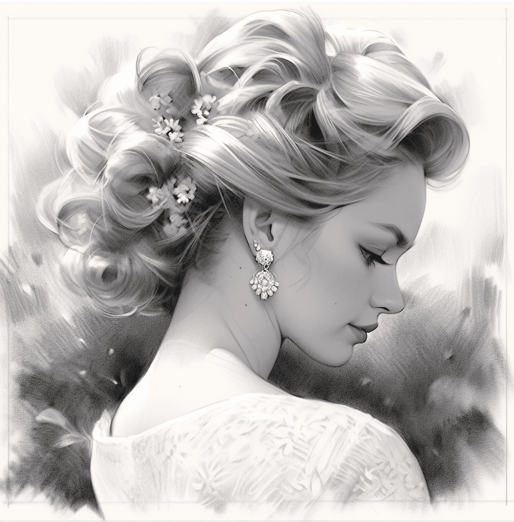AI generated: the drawing shows a woman with hair in an updo, in the style of hyperrealism and photorealism, glamo...