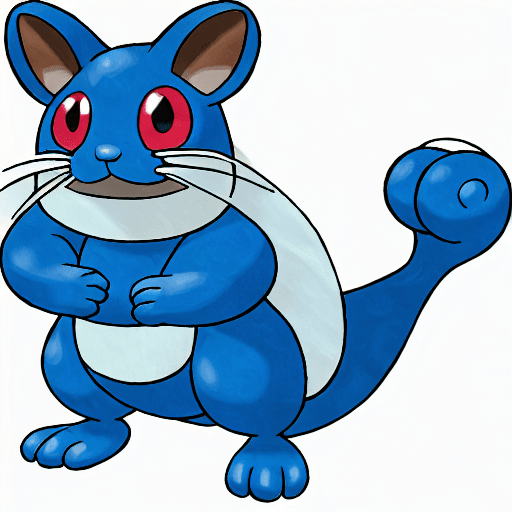 AI generated: blue hamster, red eyes, heavily armed
