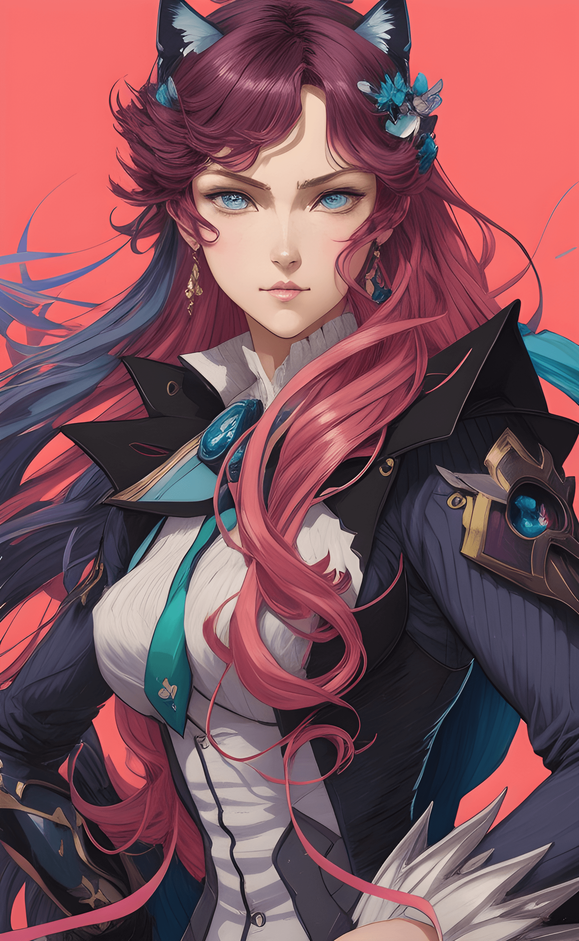AI generated: dreamy mixed media artwork, hyperwave cover art, anime character design, low-angle:: personnificatio...