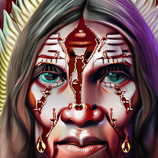 AI generated: portrait painting of a black muscular bloodied indian middle aged woman in river screaming name of g...
