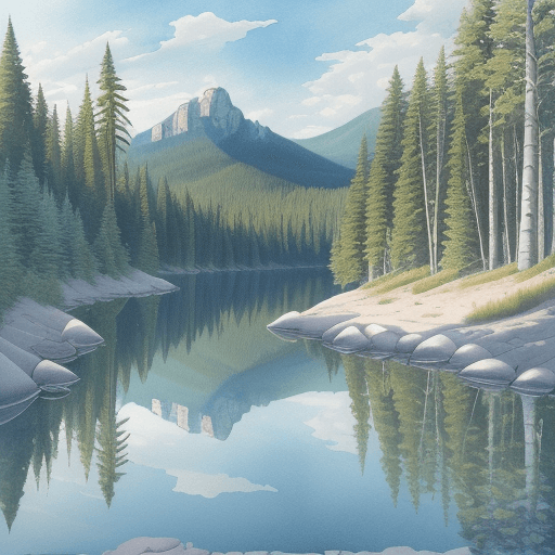 AI generated: Lake Huron::0.3 family paddling canoe::0.5 high-contrast Blue Mountains forest landscape photograph:...