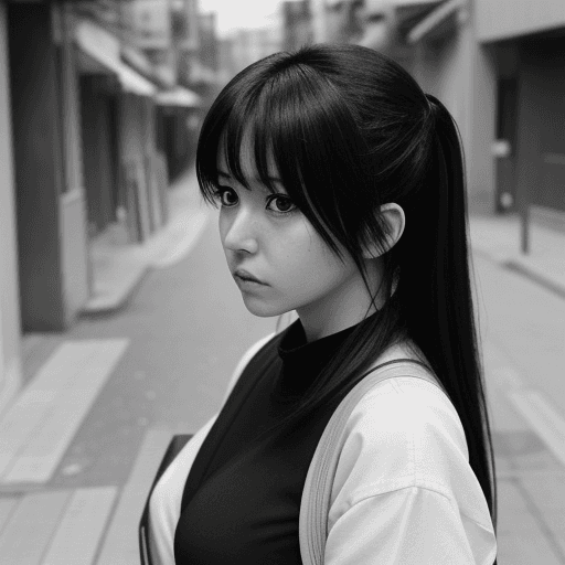 AI generated: a close up of an anime lady who standing in the street looking sad. she look like she is resisting s...