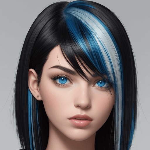 AI generated: black hair with blue highlights