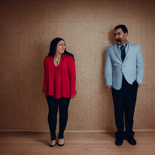 AI generated: couple standing in a room, full body, side by side, latinos, formal style