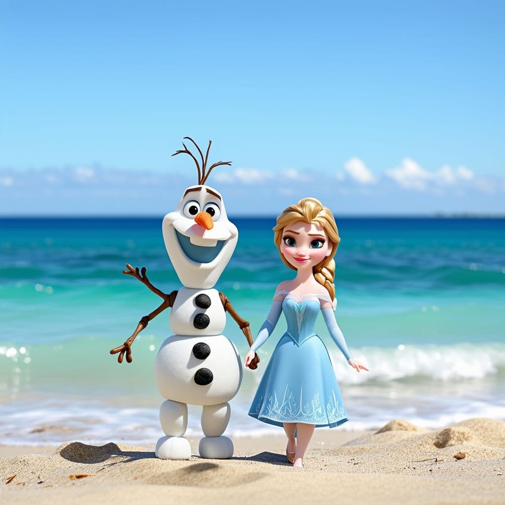 AI generated: Erstelle ein kurzes Video mit den beiden Diney Figuren Olaf und Anna.
Beide Figuren sollen die selbe...