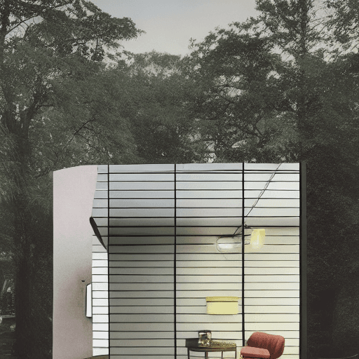 AI generated: Hyper realistic eye level exterior photo of a mid century modern heavy metal daylight, indirect ligh...