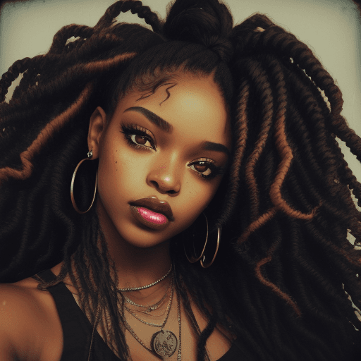 AI generated: grunge style photograph of black american female instagram model close up, beautiful, long curly hai...