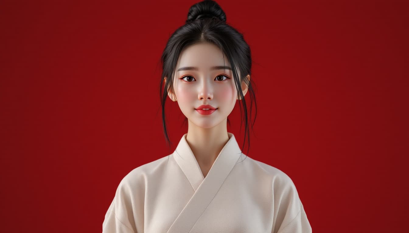 AI generated: 3D art, C4D, IP image, full-frontal portrait, a Chinese girl with black hair, wearing traditional Ch...