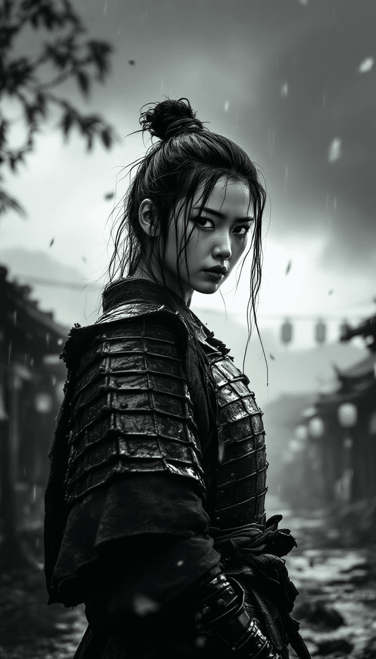 AI generated: Ultra-realistic movie poster in the style of Akira Kurosawa — powerful portrait of a Japanese warrio...