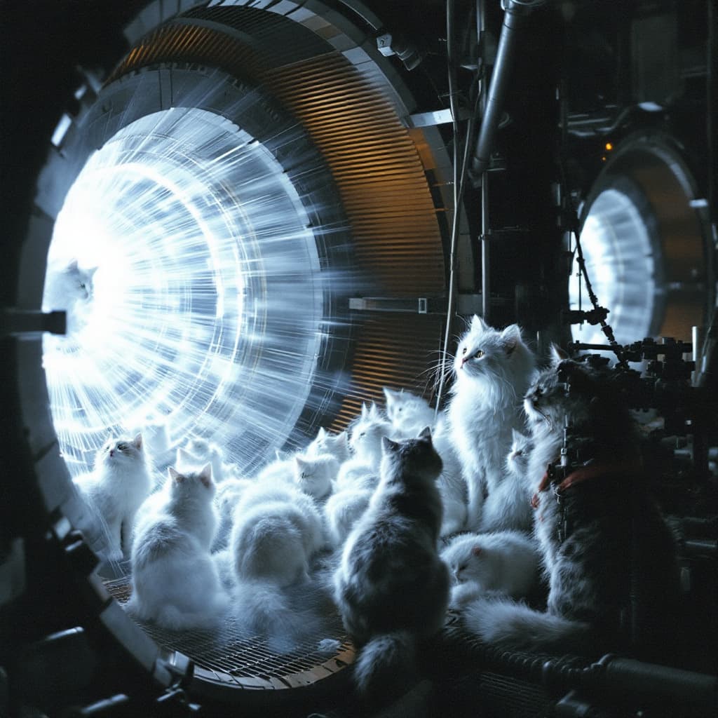 AI generated: Cats in a tokamak facility practicing nuclear fusion. Just like in "2001: A Space Odyssey".