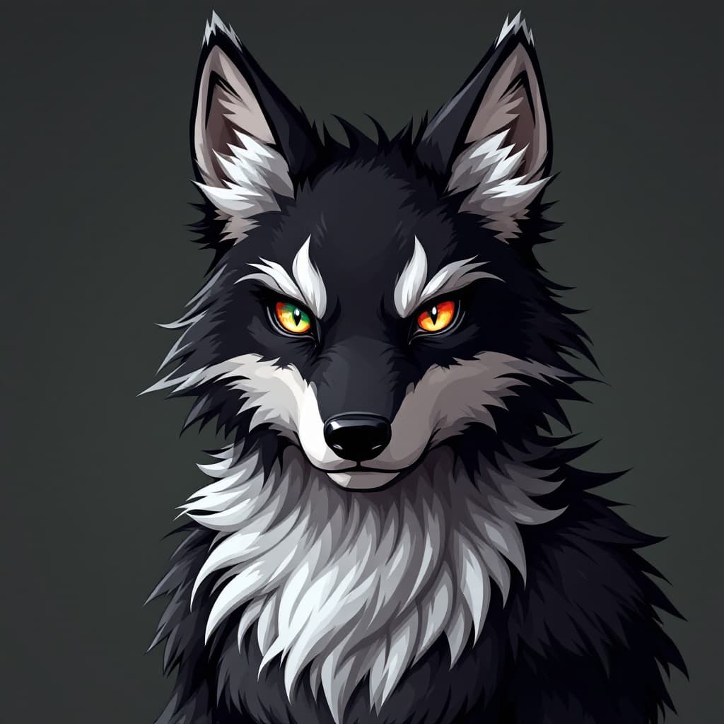 AI generated: Black Wolf fursona with gray highlights. It has extra wolf ears. It also has 2 pairs of extra eyes w...