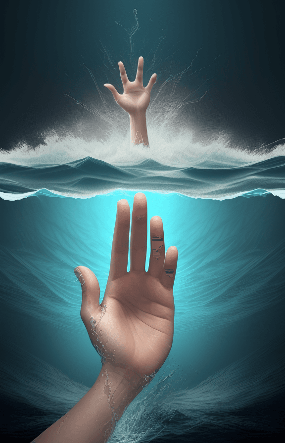 AI generated: This is illustration! the image depicts a hand reaching out from a phone screen, as if drowning in a...