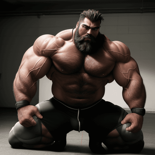 AI generated: A striking image of a rugged, muscular man with a broad, imposing physique. His bulging muscles are ...