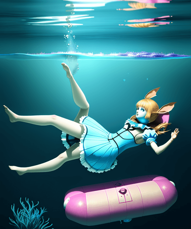 AI generated: alice  floating horizontallyunder water