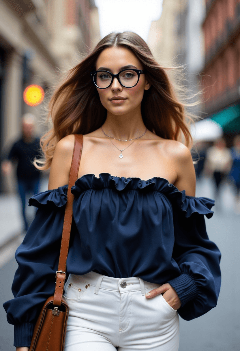 AI generated: A stylish woman stands out against the vibrant backdrop of a cityscape, with long, wavy hair cascadi...