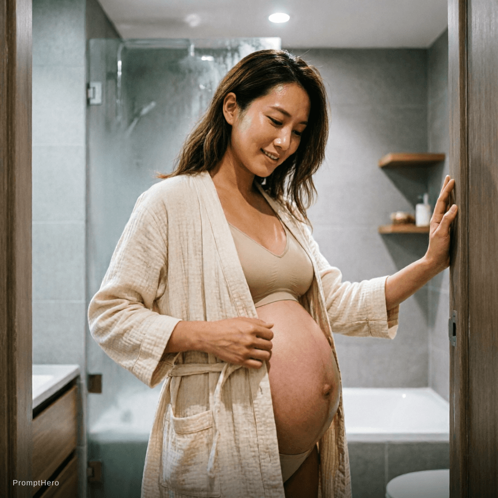 AI generated: A pregnant woman undressing