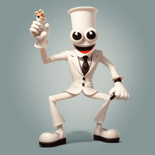 AI generated: a anthropomorph Cereal bowl with cartoon stick legs and arms, White gloves on his hand with 4 finger...