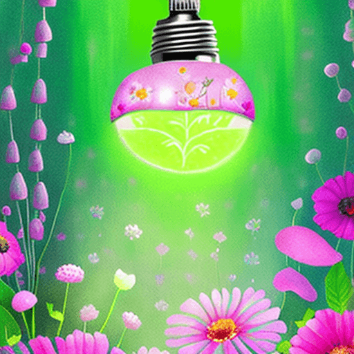 AI generated: Hyper realistic tiny flower garden inside of a pink lightbulb, flickering lights, iridescent vapor, ...