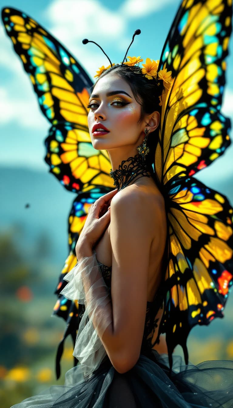 AI generated: An ultra-realistic, full-length attractive woman who seems to dance with the wind, graced with elabo...