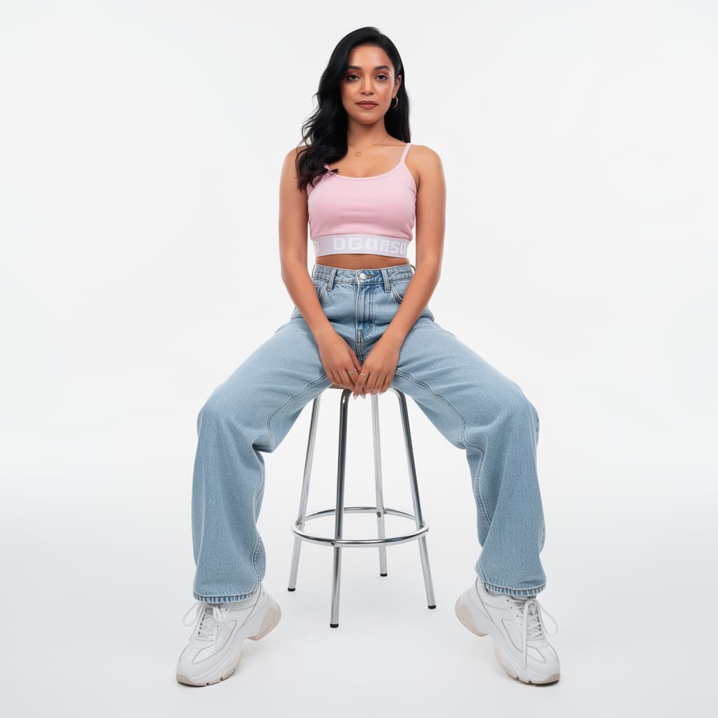 AI generated: A highly detailed, photorealistic, cinematic high-angle full-body studio shot of a cute and stylish ...
