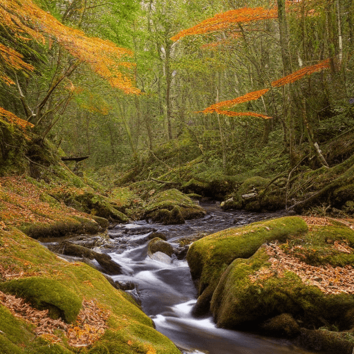 AI generated: Poster of two mountain crystal clear creeks that are forming larger river which is flowing trough ve...
