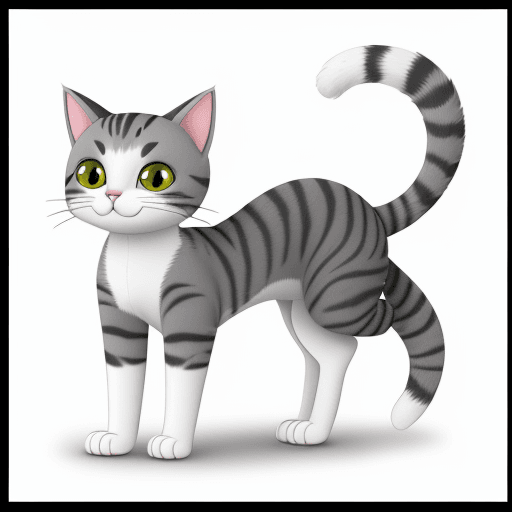 AI generated: a Cat
,5k ,gray and white ,
cartoon style,  one thin tail ，more lifelike