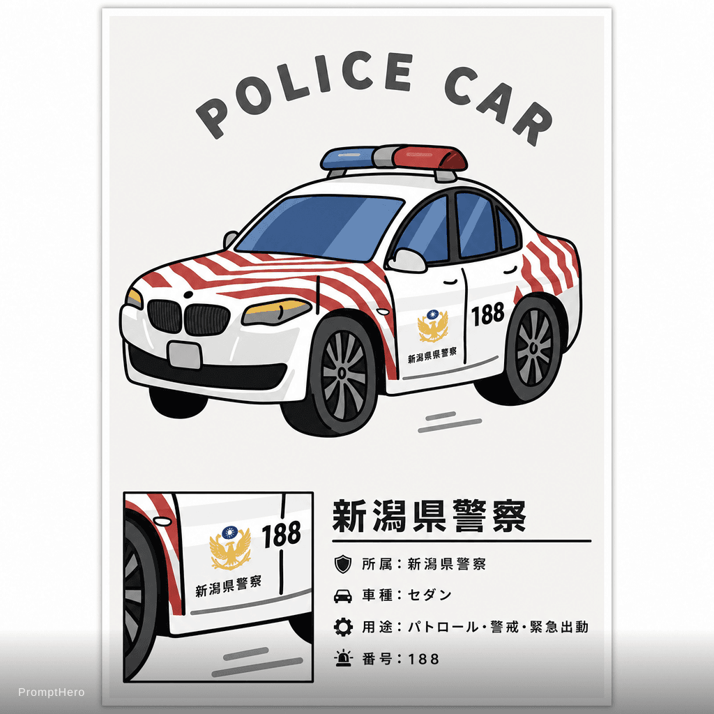 AI generated: Left side japnese name of car bottom left detail of car and printable poster
