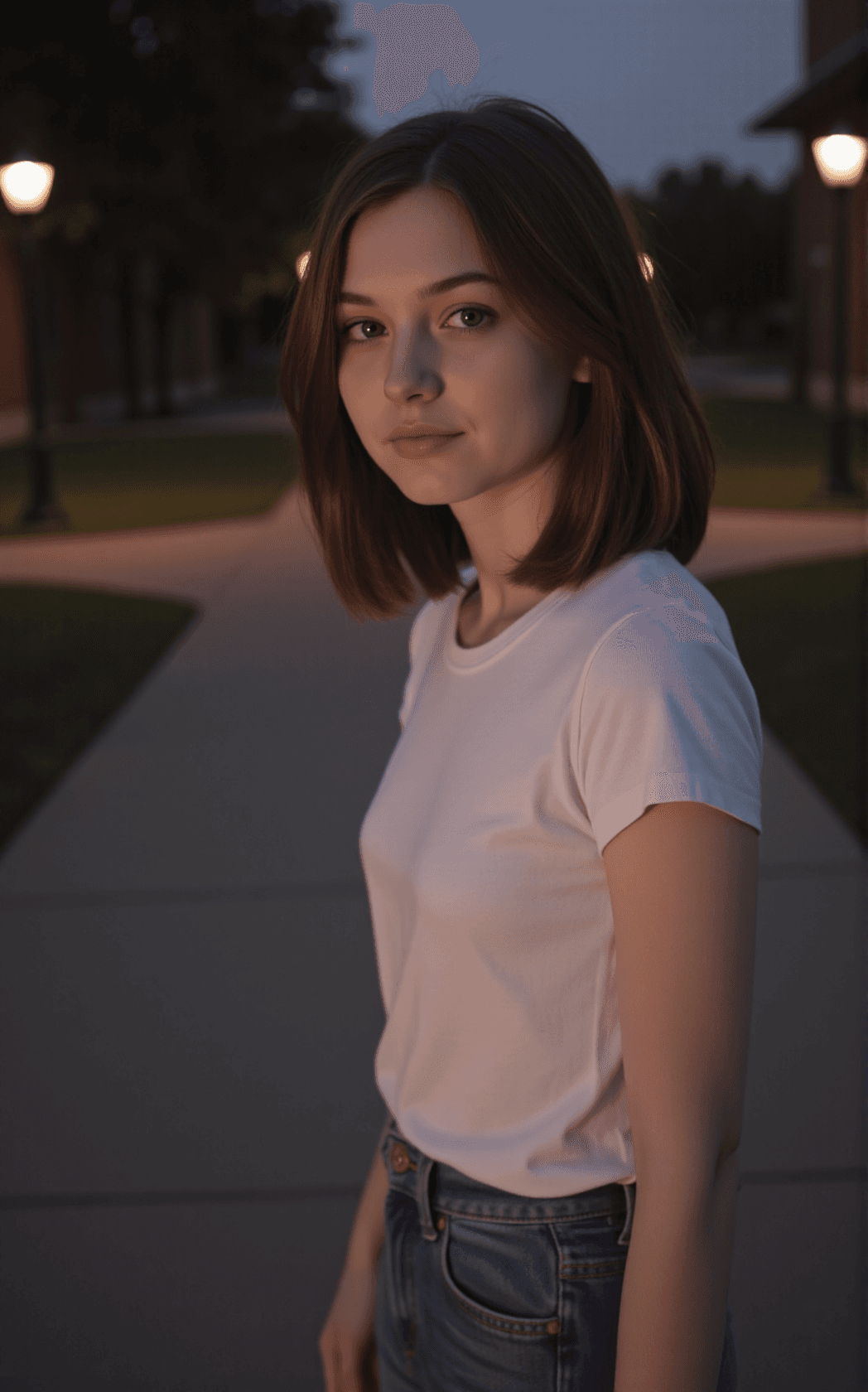 AI generated: A gentle retro photograph of a young young female with fair skin, natural makeup, and shoulder-lengt...