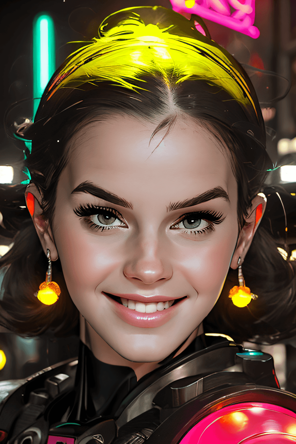 AI generated: style, robot, (neon lights: 1.1), bright colors, (thepit bimbo :0.5), bright, sexy, [Lana Del Rey| E...